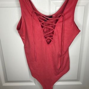 Coral Crushed Velvet Bodysuit